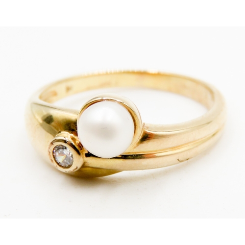 564 - Pearl and Gemstone Set Ring Mounted in 9 Carat Yellow Gold Ring Size L