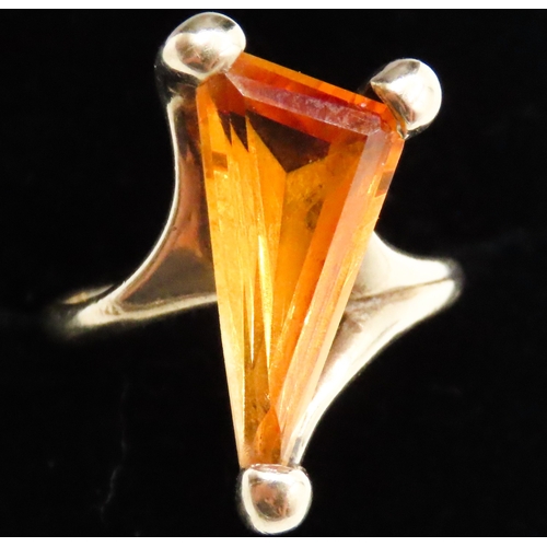 57 - Citrine Single Stone Triangle Form Ring Set in 10 Carat Yellow Gold Ring Size K