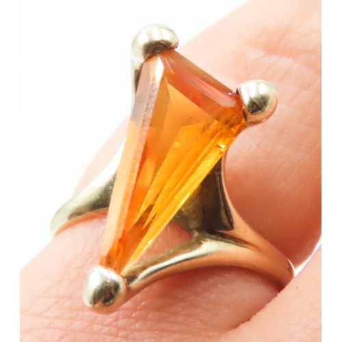 57 - Citrine Single Stone Triangle Form Ring Set in 10 Carat Yellow Gold Ring Size K