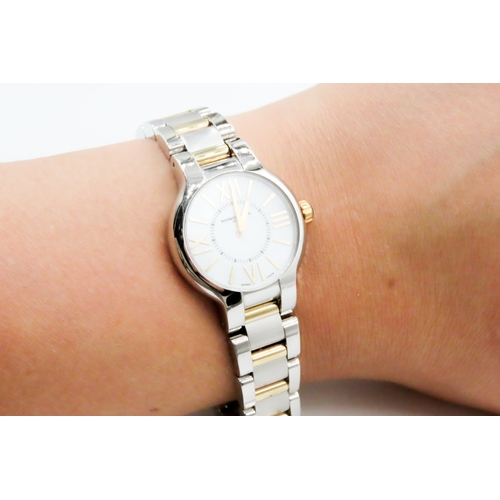 572 - Raymond Weil Geneve Bi Metal Ladies Wristwatch Swiss Made Mother of Pearl Dial Roman Numerals Sapphi... 