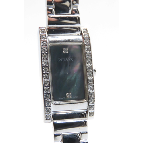 573 - Pulsar Ladies Japan Movement Wristwatch Mother of Pearl Dial Stainless Steel As New Unworn