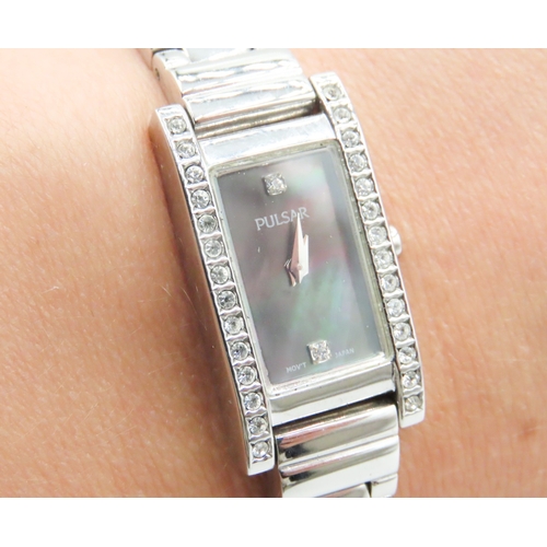 573 - Pulsar Ladies Japan Movement Wristwatch Mother of Pearl Dial Stainless Steel As New Unworn