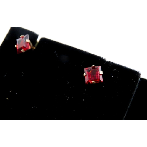 577 - Pair of Square Cut Orange Gemstone Set Earrings Set in 9 Carat Yellow Gold As New Unworn