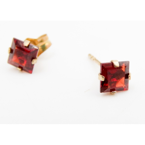 577 - Pair of Square Cut Orange Gemstone Set Earrings Set in 9 Carat Yellow Gold As New Unworn