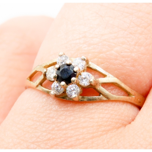 578 - Sapphire and Gemstone Set Ladies Daisy Form Ring Set in 9 Carat Yellow Gold Ring Size O As New Unwor... 