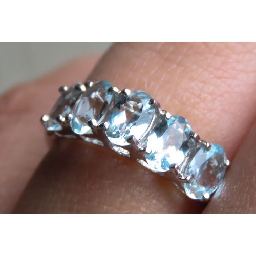 581 - Aquamarine Five Stone Set Ring Mounted in 9 Carat White Gold Ring Size N