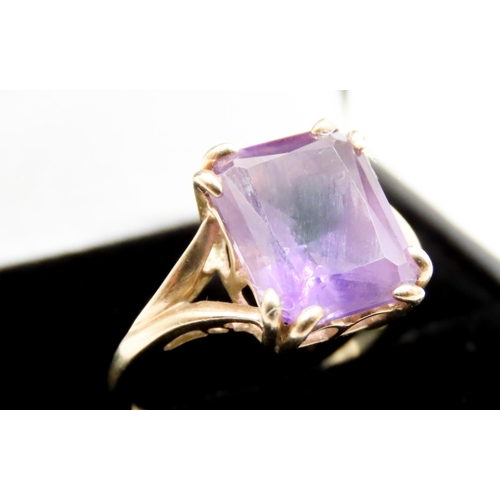 582 - Basket Set Amethyst Single Stone Ring Double Prong For Claw Set in 9 Carat Yellow Gold Ring Size L