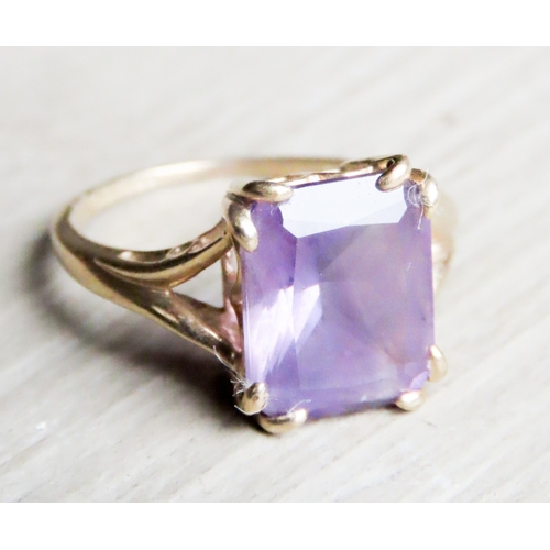 582 - Basket Set Amethyst Single Stone Ring Double Prong For Claw Set in 9 Carat Yellow Gold Ring Size L