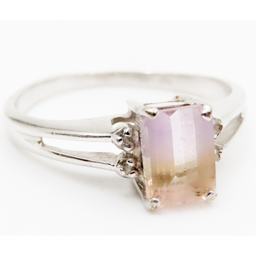 588 - Ametrine Set Ring Mounted in 9 Carat White Gold Further Diamonds Set to Shoulders Ring Size M and a ... 