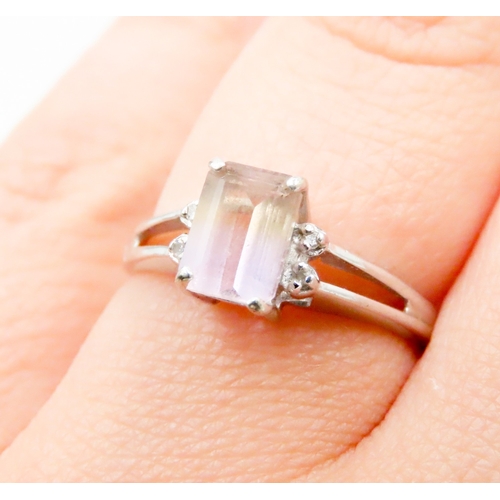 588 - Ametrine Set Ring Mounted in 9 Carat White Gold Further Diamonds Set to Shoulders Ring Size M and a ... 