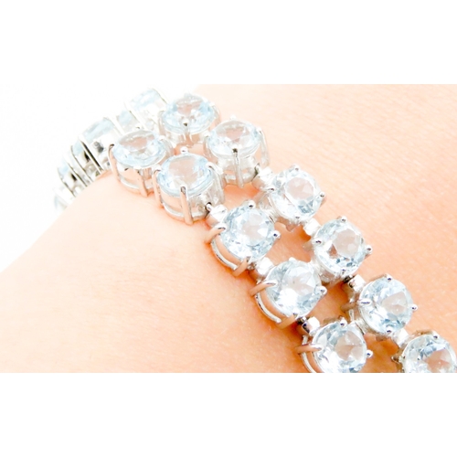 593 - Aquamarine Set Twin Row Bracelet Mounted in 9 Carat White Gold 17.5cm Long Width 2cm Articulated For... 