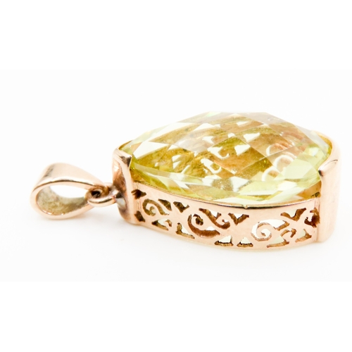 598 - Facet Cut Citrine Drop Pendant Finely Set in 9 Carat Yellow Gold Half Bezel Setting 2.5cm High