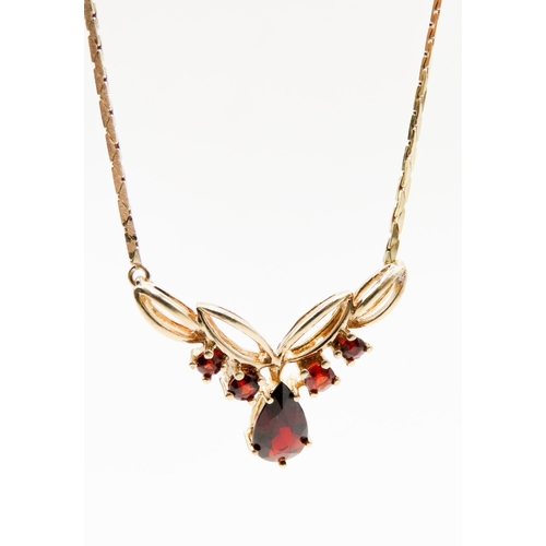 599 - Russian Ruby Set Ladies Necklace Finely Detailed Mounted in 9 Carat Yellow Gold 42cm Long