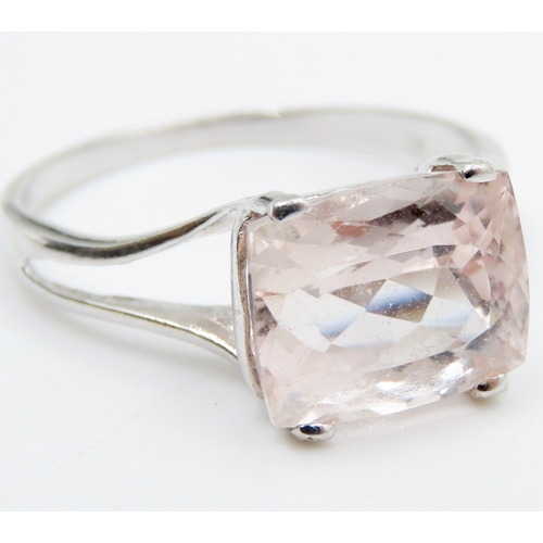 604 - Morganite Trellis Set Single Stone Ring Mounted in 9 Carat White Gold Ring Size O and a Half