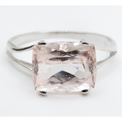 604 - Morganite Trellis Set Single Stone Ring Mounted in 9 Carat White Gold Ring Size O and a Half