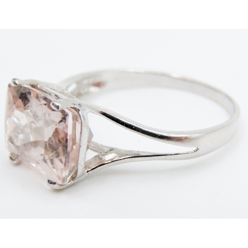 604 - Morganite Trellis Set Single Stone Ring Mounted in 9 Carat White Gold Ring Size O and a Half