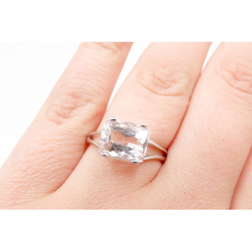 604 - Morganite Trellis Set Single Stone Ring Mounted in 9 Carat White Gold Ring Size O and a Half