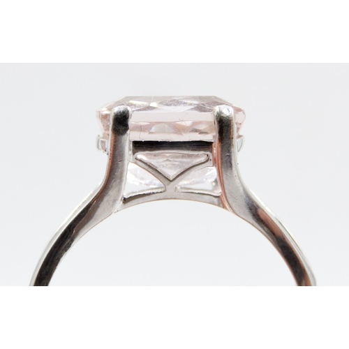 604 - Morganite Trellis Set Single Stone Ring Mounted in 9 Carat White Gold Ring Size O and a Half