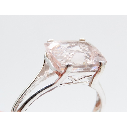 604 - Morganite Trellis Set Single Stone Ring Mounted in 9 Carat White Gold Ring Size O and a Half