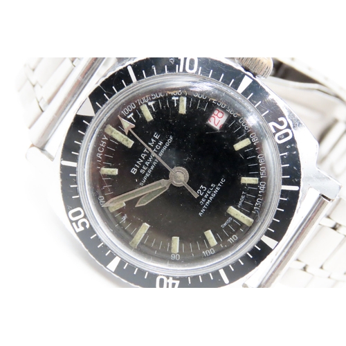 608 - Binatime Seawatch Super waterproof 23 Jewel Movement  Antimagnetic Swiss Made Wristwatch Date Apertu... 