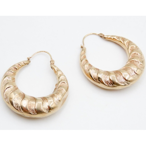 615 - Pair of 9 Carat Yellow Gold Croissant Form Hoop Earrings Each 3cm High