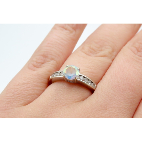 616 - Chameleon Gemstone Solitaire Ring with Further Gemstones Set to Shoulders Mounted in 9 Carat White G... 