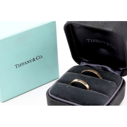 617 - Tiffany & Co 18 Carat Yellow Gold Matching Wedding Band Rings Sizes L and X With Original Presentati... 