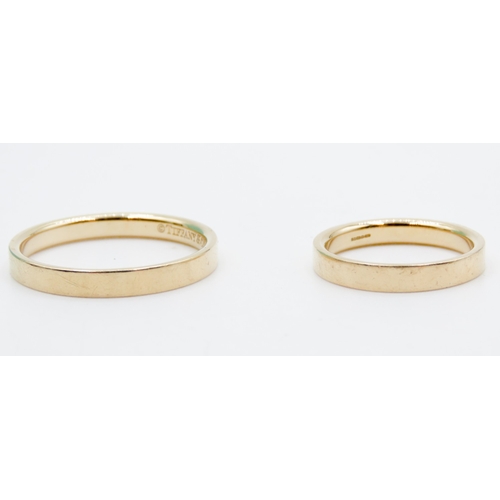 617 - Tiffany & Co 18 Carat Yellow Gold Matching Wedding Band Rings Sizes L and X With Original Presentati... 