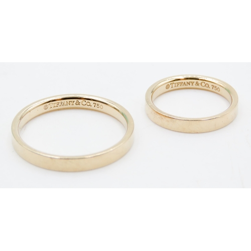 617 - Tiffany & Co 18 Carat Yellow Gold Matching Wedding Band Rings Sizes L and X With Original Presentati... 