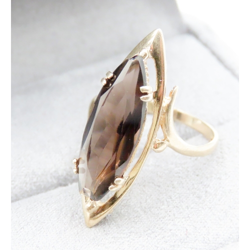 618 - Marquise Cut Smoky Quartz Ring Four Double Prong Set in 9 Carat Yellow Gold Ring Size L and a Half