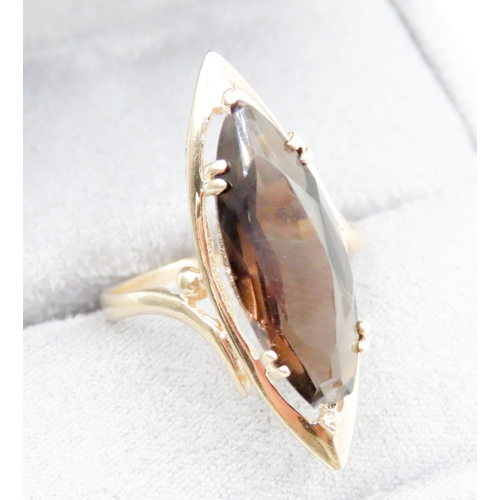 618 - Marquise Cut Smoky Quartz Ring Four Double Prong Set in 9 Carat Yellow Gold Ring Size L and a Half