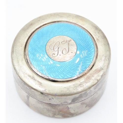 620 - Silver Enamel Decorated Circular Form Pill Box 3.5cm Diameter