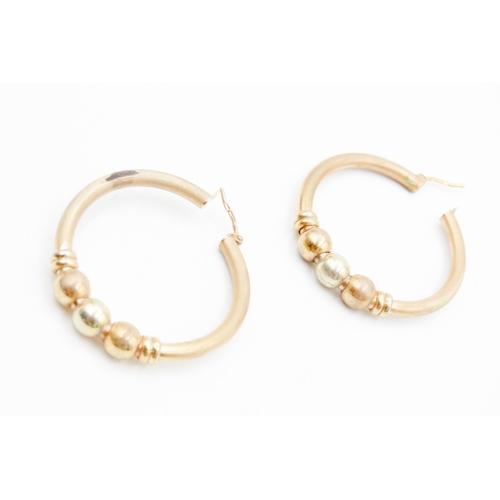 622 - Pair of Large 9 Carat Yellow Gold Bead Motif Hoop Earrings Each 3.5cm Diameter