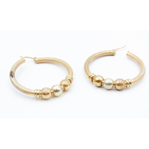 622 - Pair of Large 9 Carat Yellow Gold Bead Motif Hoop Earrings Each 3.5cm Diameter