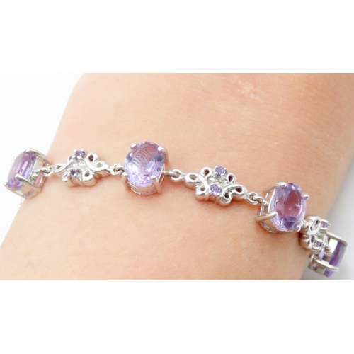 624 - Seven Stone Amethyst Set Bracelet Floral Detailing to Setting Mounted on 9 Carat White Gold 19cm Lon... 