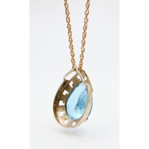 626 - Pear Cut Sky Blue Topaz Set Geometric Form Pendant Mounted in 9 Carat Yellow Gold 2cm High Further S... 