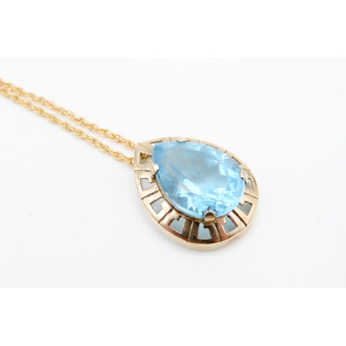 626 - Pear Cut Sky Blue Topaz Set Geometric Form Pendant Mounted in 9 Carat Yellow Gold 2cm High Further S... 