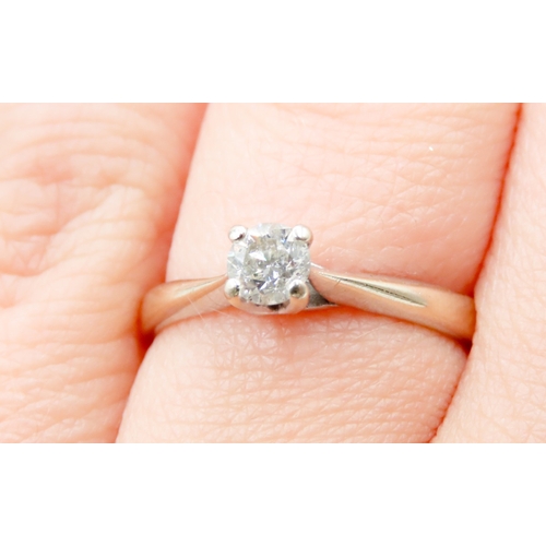 627 - Diamond Solitaire Four Prong Set in 18 Carat White Gold Ring Size N and a Half