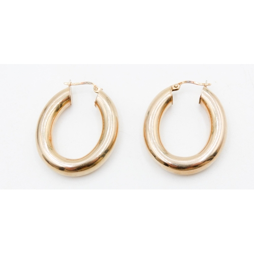 629 - Pair of 9 Carat Yellow Gold Oval Form Hoop Earrings Each 3cm High