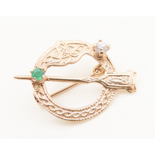 63 - Emerald and Gemstone Set 9 Carat Yellow Gold Tara Brooch 3cm High