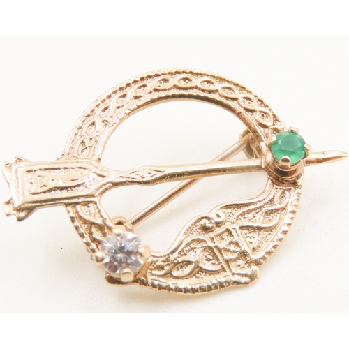 63 - Emerald and Gemstone Set 9 Carat Yellow Gold Tara Brooch 3cm High