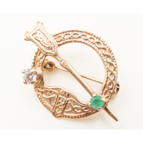 63 - Emerald and Gemstone Set 9 Carat Yellow Gold Tara Brooch 3cm High