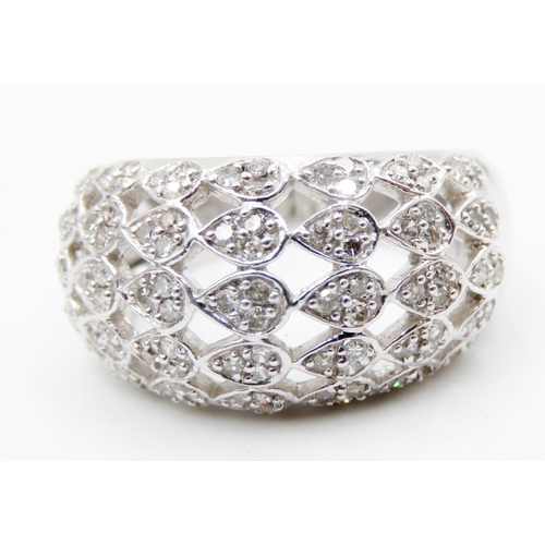 630 - 9 Carat White Gold Five Row Diamond Set Dome Form Cluster Ring Size N Attractively Detailed