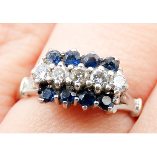 631 - Three Row Sapphire and Diamond Set Ring Mounted in 18 Carat White Gold Ring Size L