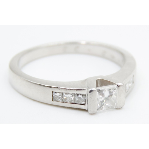 632 - Square Cut Half Bezel Set Diamond Solitaire Mounted in Platinum with Further Diamonds Set to Shoulde... 