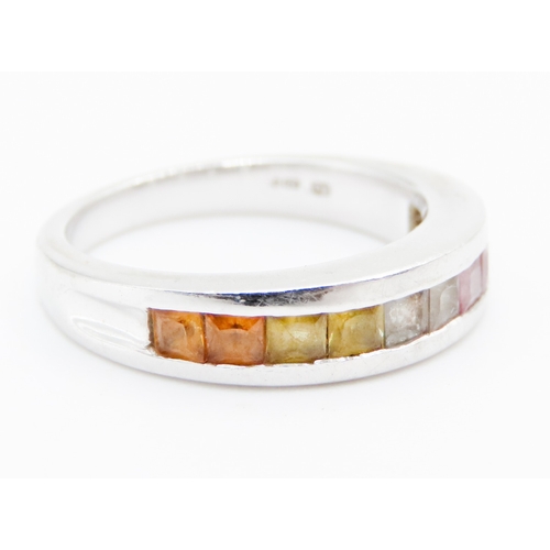 638 - Multi Gemstone Tutti Frutti Channel Set Ring Mounted in 9 Carat White Gold Ring Size J