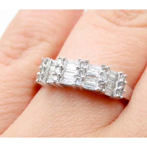 646 - Baguette Cut and Round Cut Diamond Set Cluster Ring Mounted in 18 Carat White Gold Ring Size O and a... 