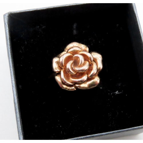 657 - Finely Detailed 9 Carat Yellow Gold Rose Form Ring Size N