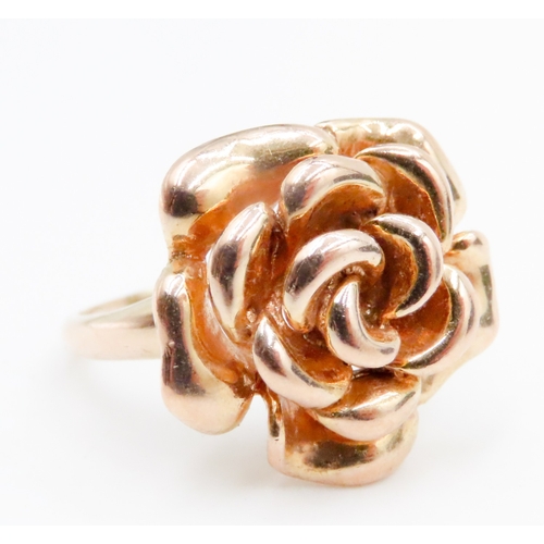 657 - Finely Detailed 9 Carat Yellow Gold Rose Form Ring Size N