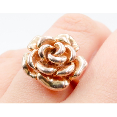 657 - Finely Detailed 9 Carat Yellow Gold Rose Form Ring Size N